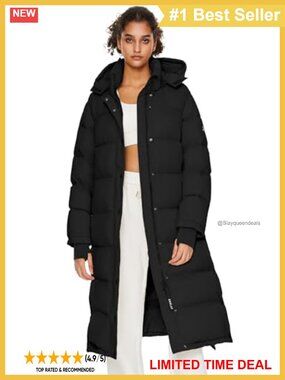 Maxi Down Puffer Coat with 700 Fill Power Duck Down & Detachable Hood